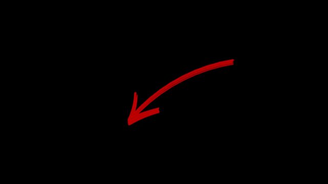 Red hand-drawn scribble arrow 4k animation video. Sketchy marker arrows, looping direction indicators, motion arrows, flashing direction indicators, and Arrows on alpha channel animated element design