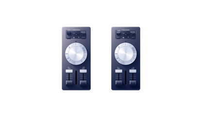 Pitch Fader on DJ CD Deck in Dual Close-Up Set Isolated on Transparent Background.