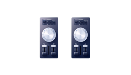 Pitch Fader on DJ CD Deck in Dual Close-Up Set Isolated on Transparent Background.