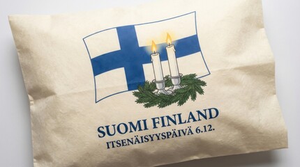 elegant pillow print template for finland independence day illustration template featuring cross flag motif with candle pair in front on subtle textured background that looks like paper