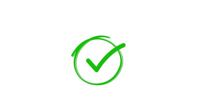 Tick mark and hand-drawn circle highlight animation 4k video. Green Checkmark, oval scribble frame, approved tick mark, verified symbol, yes icon, tick animated on transparent background