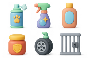 Cartoon car care and maintenance icons set for design projects