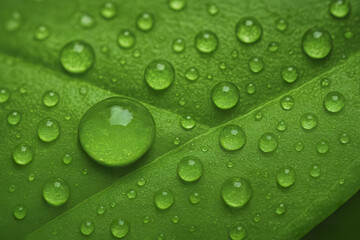 Green leaf texture with water drops nature background AI generated