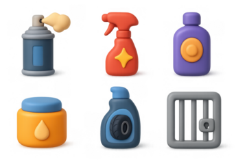 Vibrant car care icons collection for maintenance and cleaning solutions