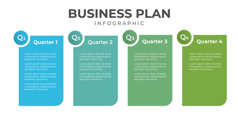 Business plan infographic, quarterly annual plan, with planning diagram explanation, successful business goal setting vector illustration