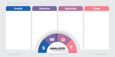 SWOT business infographic, with semicircle diagram, presentation, corporate, vector illustration