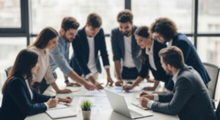 Fototapeta premium Office Colleagues Working Jointly on Strategy — high-quality teamwork and innovation scene
