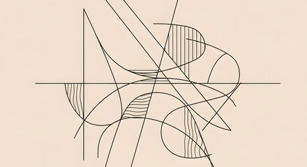 Abstract geometric composition with overlapping lines and curves