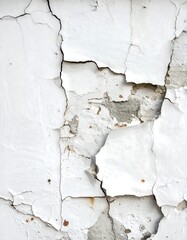 Fototapeta premium Close-up of white, weathered paint peeling from a textured wall