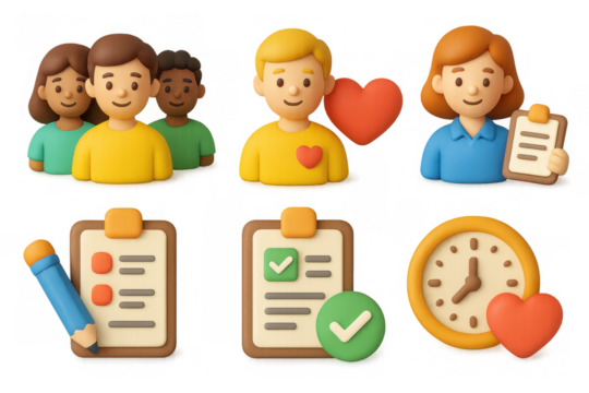 Volunteering and community engagement icons for social projects and apps - Powered by Adobe