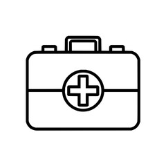 Obraz premium First aid kit vector outline drawing medical emergency box healthcare symbol icon for website and graphic design