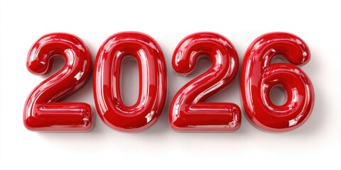 Glossy red numbers display year.