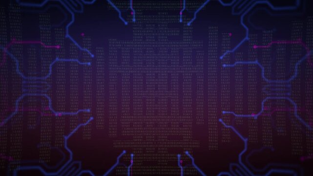 futuristic electronic circuitry illustrating code flow and network connections