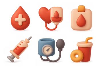 Blood donation icons set for healthcare design projects