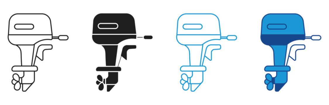 Boat Engine icon set, isolated on white background. Vector illustration.