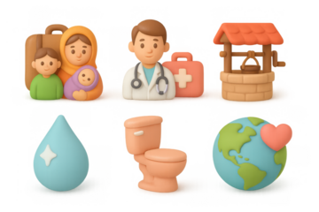 Aid and healthcare icons set for humanitarian and environmental awareness