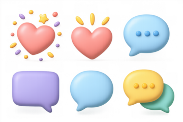 Colorful cartoon heart and bubble icons for creative design elements