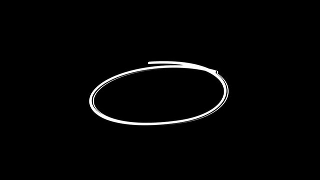 Hand-drawn circle highlight animation video. White marker circle, oval scribble frame, sketchy highlight loop, handwritten round stroke, annotation circle effect with transparent alpha background