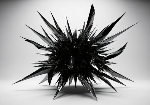Abstract 3d shape in dark chrome on a light background. Futuristic modern design. Digital art for technology concept.