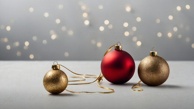 red christmas balls on golden background