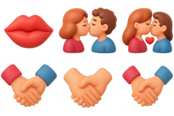 Romantic icon set with kissing couple and holding hands for valentine's day design