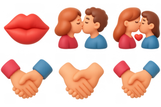 Romantic icon set with kissing couple and holding hands for valentine's day design - Powered by Adobe