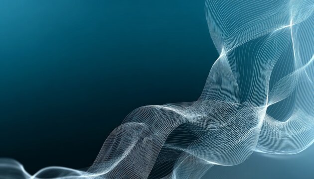 Abstract Deep Blue Background with Interwoven Neon Light Swooshes Creating a Visual Illusion Design