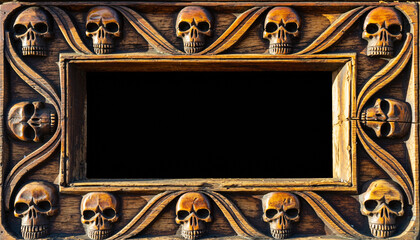Hand carved wooden skull frame