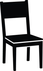 Simple black silhouette of a wooden dining chair with a rectangular cutout in the backrest on a white background