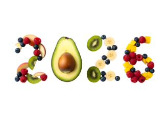 Fruitful 2026: Healthy New Year, Wellness & Nutrition Design on white background Isolated on Transparent Background