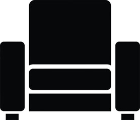 Simple black silhouette of a modern armchair icon on a white background