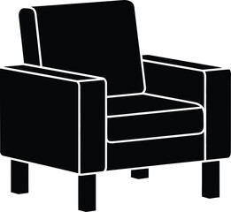 Modern black armchair silhouette with clean lines and white outline on a white background
