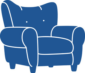 A simple blue armchair with white outline isolated on a white background for graphic design
