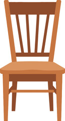 A simple wooden dining chair with a slatted back and a plain seat on a white background