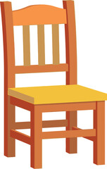 Simple wooden chair with an orange frame and a yellow seat and backrest on a white background