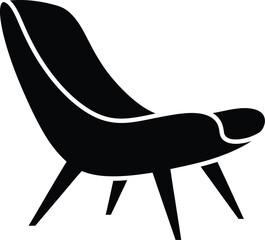 Modern black silhouette of a lounge chair with a curved seat and four angled legs on a white background