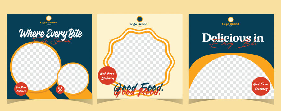 Engaging food post template set for marketing promotions with empty spaces