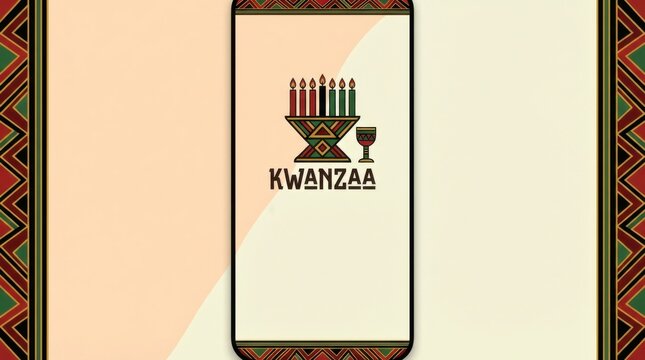 classic phone wallpaper template for kwanzaa illustration template featuring african-inspired geometric borders around a central symbol on simple pastel background with plenty of empty space