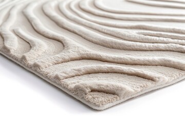 A sculpted wool carpet shows raised patterns in a neutral color. This carpet can enhance the comfort and appearance of living areas and bedrooms in homes
