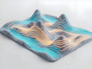 3D Marble Sculpture of Mountains with Neon Blue and Orange Lines