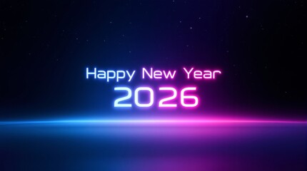 Happy New Year 2026 Neon Glowing Message