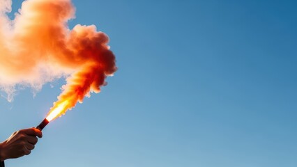 Hand Holding a Burning Flare Against Sky
