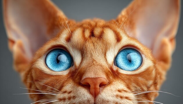 Stunning close-up of a ginger Devon Rex cat showcasing its captivating blue eyes and soft fur detail - Powered by Adobe