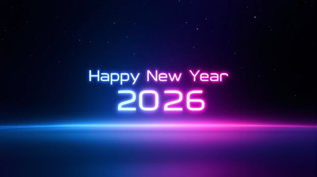 Happy New Year 2026 Neon Glowing Message - Powered by Adobe