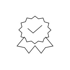 Line drawing of a rosette with a checkmark inside and ribbons hanging below, all in black and white