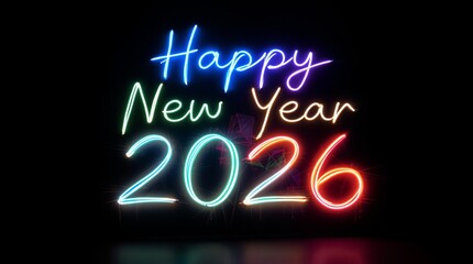 Fototapeta premium Happy New Year 2026 Neon Lights Celebration