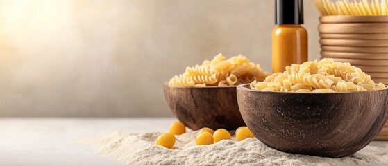 Assorted Raw Dry Pasta in Two Bowls
