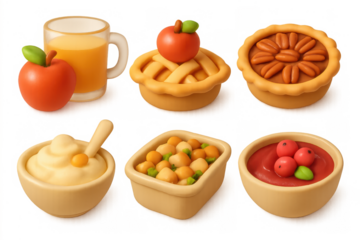 Festive food icons featuring pie, apples, and seasonal treats for holiday design and decoration