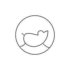 Minimalist line drawing of a stylized animal head inside a circle, featuring simple shapes and outlines