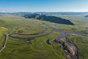 Aerial view of Manzetang Qianwan Wetland in Aba County, Aba Prefecture, Sichuan Province, China